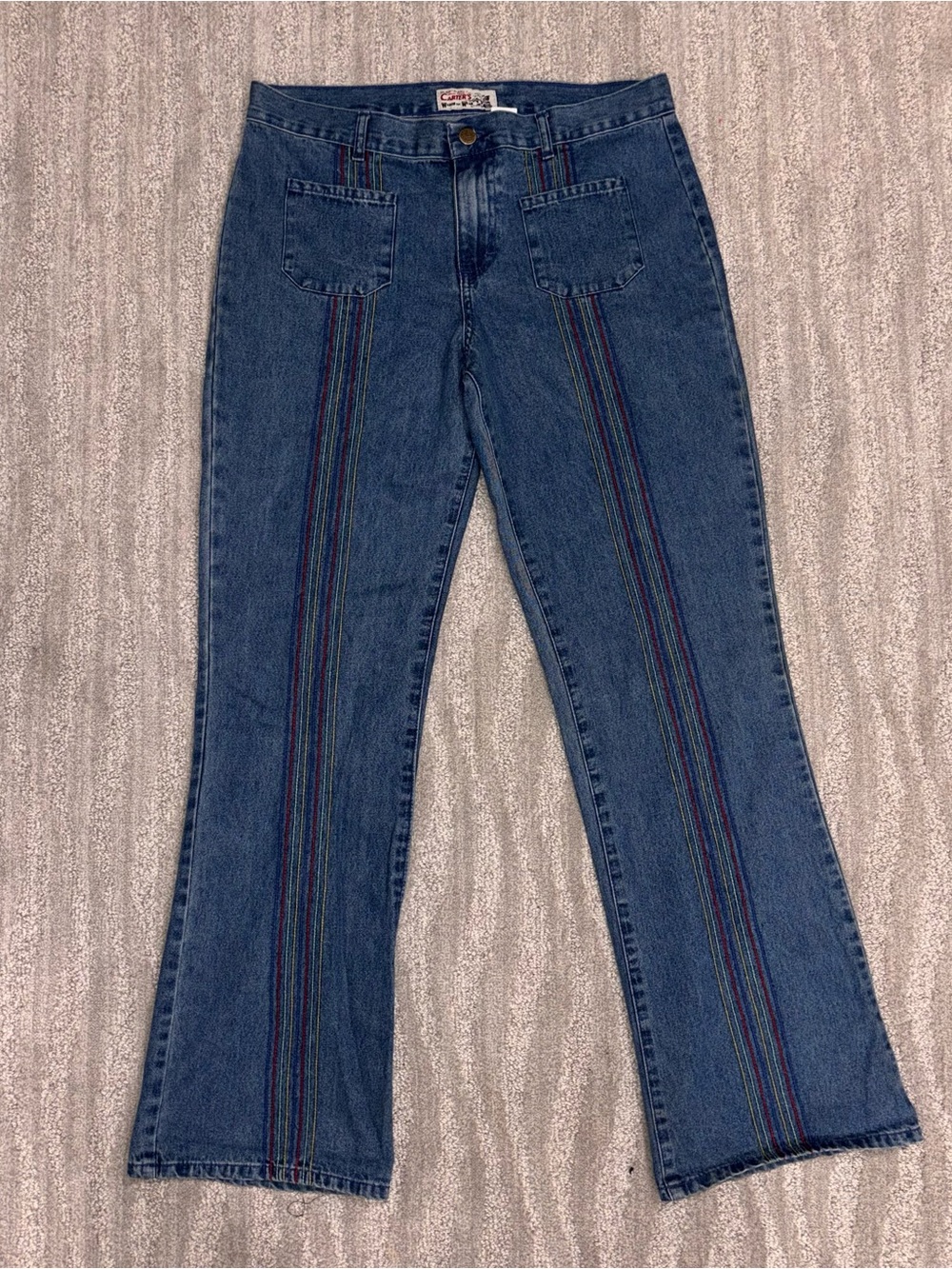 RARE VTG Carter’s Watch The Wear Denim Wide Leg Jeans Rainbow 70s Women’s Sz 9